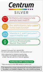 Centrum Silver Multivitamin for Adults 50 Plus, Multivitamin/Multimineral Supplement, Vitamin D3, B-Vitamins, Gluten Free, Non-GMO Ingredients, Supports Memory and Cognition in Older Adults - 125 Ct