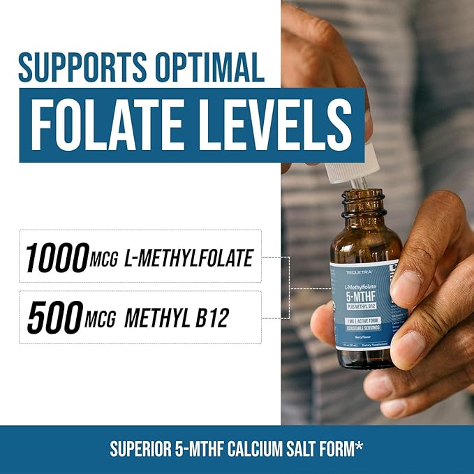 Organic Methyl Folate 1000 mcg + Methyl B12 Cofactor (300 Servings) – Metabolically Active 5-MTHF Form, Organic Berry Flavor, Liquid Sublingual Form – Mood, Cognition, Methylation, Pregnancy (1oz)