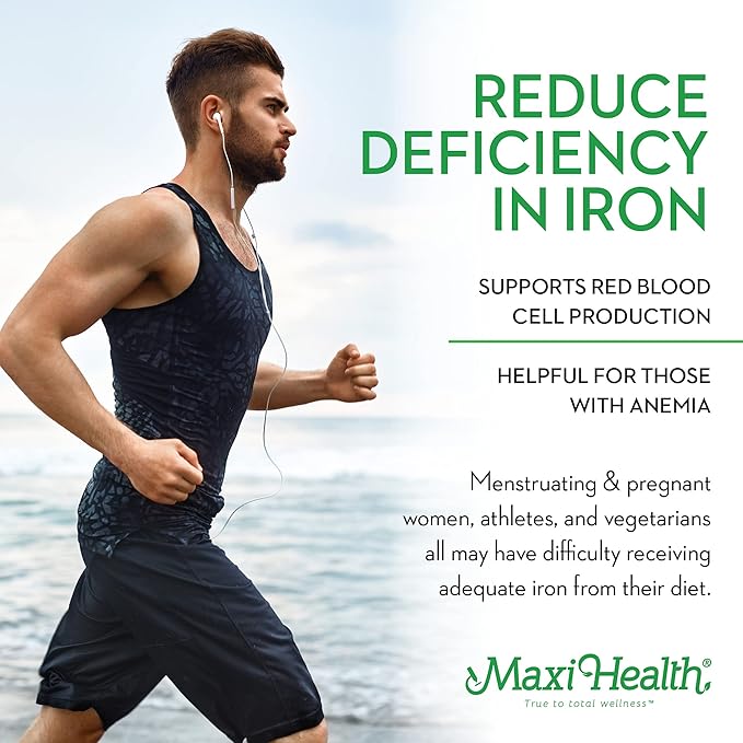 Maxi Health Iron Supplement for Women & Men - Gentle Iron 25 mg for The Stomach - Non Constipating* Pills - Kosher - Non GMO - Vegetarian (100 Tablets)