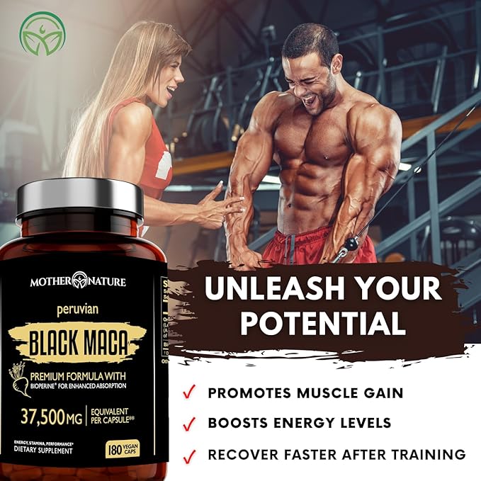 Black Maca Root 50:1 750mg – 180 Capsules Organic Peruvian Maca Peruana Supplement for Men | High Potency Energy, Mood & Performance Support | Vegan, Non-GMO