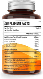 Kroppssund Tocotrienols 800mg Supplement | Rich in Vitamin E Tocotrienols, Cardiovascular, Antioxidant, Cellular Energy Production - 60 Liquid Capsules