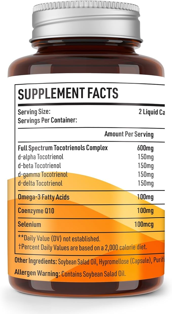 Kroppssund Tocotrienols 800mg Supplement | Rich in Vitamin E Tocotrienols, Cardiovascular, Antioxidant, Cellular Energy Production - 60 Liquid Capsules