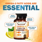 Omega 3 Fish Oil Supplements - 2400mg Fish Oil Per Serving - Triple Strength Omega-3 with EPA & DHA Fatty Acids - Natural Heart, Brain & Immune Support - Wild Caught, Bottled in USA - 60 Softgels