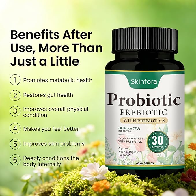 Skin Probiotics Gut-Skin Care Routine Supplement Face Probiotics, Non-GMO, Vegan - 60 Capsules