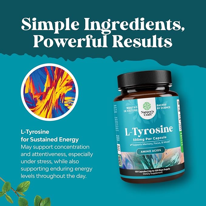 Bundle of Nootropic Memory Supplement and Potent L Tyrosine 500mg Capsules - Memory Pills for Brain Boost and Natural Energy Booster - Amino Acid Nutritional Supplement for Brain Health
