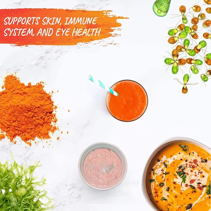 AKI Beta Carotene 10% Powder (1.5oz/42.52g) Highly Concentrated flavouring Fount of Vitamin A, May Helps to Support Body Functions, Skin, Immune System and Eye - GMO Free & Vegan Friendly