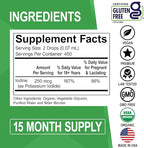Iodine Liquid Drops Potassium Iodide - 1 Year Supply Pure Clear Organic Iodine Drops Supplement Plus Thyroid Support - Organic Potassium Iodide Liquid Supplement Tincture Thyroid Supplements 1 Fl Oz