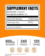 BulkSupplements.com Alpha Lipoic Acid Capsules - ALA Supplement, Alpha Lipoic Acid 600mg - Gluten Free - 240 Capsules (Pack of 1)