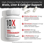 10X Health MIC Chromium Supplements - 60 Capsules - Contains Choline Inositol & L Methionine - Mineral Supplements for Daily Nutritional Support - Chromium, L-Methionine, Choline Supplements