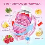 Quercetin Gummies 500mg for Kids & Adults, Organic Quercetin Supplements with Bromelain Zinc Vitamin C and D3 Support Antioxidant & Immune System Health, Strawberry Flavor 120 Count