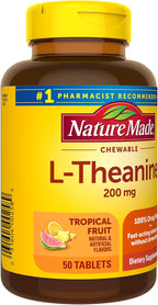 Nature Made Chewable L Theanine 200mg, L-Theanine Supplement for Stress Relief, 50 Chewable Tablets, 50 Day Supply