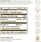 Solgar Cranberry with Vitamin C - 60 Vegetable Capsules - Supports Urinary & Bladder Health - Non-GMO, Vegan, Kosher, Gluten Free - 60 Servings