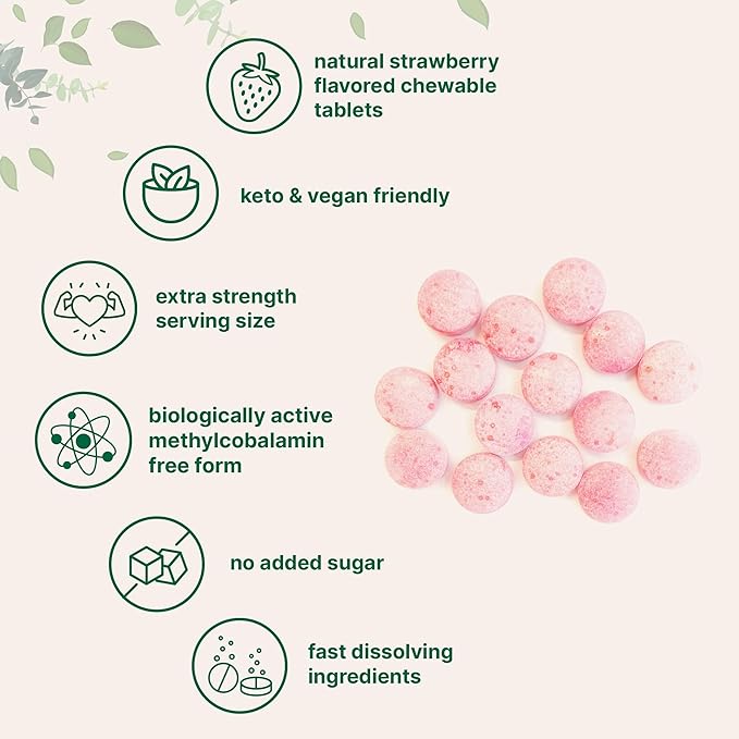 Micro Ingredients Vitamin B12 1,000 mcg | Methylcobalamin – 365 Chewable Tablets | Fast Dissolve, Natural Strawberry Flavor | Supports Energy & Metabolism Health | Vegan, Non-GMO, Gluten Free