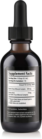Organic Trace Minerals Electrolyte Drops with Fulvic Acid 2 oz Alkaline Liquid Minerals for Water - Supports Gut Health, Energy, Stamina, and Nutrient Uptake