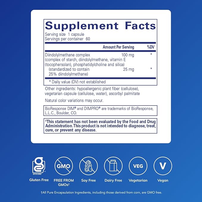 Pure Encapsulations DIMPRO 100 - Diindolylmethane Supplement - for Breast, Cervical & Prostate Health - Gluten Free & Vegan - 60 Capsules