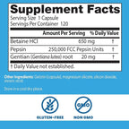 Doctor's Best Betaine HCI Pepsin & Gentian Bitters, Digestive Enzymes for Protein Breakdown & Absorption, Non-GMO, Gluten Free, 120 Caps, Original Version