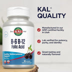 KAL Vitamin B-6 B-12 Folic Acid Supplement, B Vitamins for Healthy Energy, Heart & Red Blood Cell Support, w/Vitamin B12 Methylcobalamin and Folate, Natural Cherry, Gluten Free, 60 Serv, 60 Lozenges