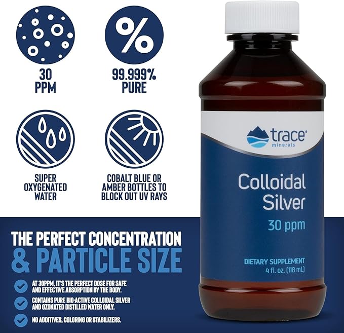 Trace Minerals Colloidal Silver - Pure Colloidal Silver Supplement for Immune Support - Natural Mineral Drops - High-Potency Formula - Gluten-Free - Vegan - 4 fl oz (12 Servings)