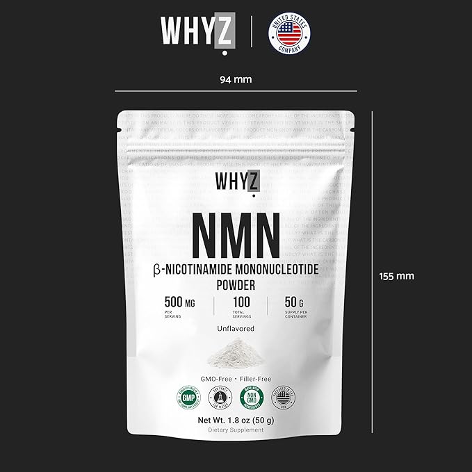 Pure NMN Powder Nicotinamide Mononucleotide Quick Dissolved NMN Supplement Powder 100% Unflavored NMN Supplement Supports NAD+ Levels Vegan Friendly Non-GMO, 50g