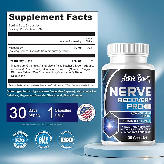 Nerve Recovery Pro – Nerve Support Supplement with Alpha Lipoic Acid, Turmeric & Acetyl-L-Carnitine – Supports Healthy Nerve Function, Circulation & Blood Flow – 30 Capsules - 1 Pack