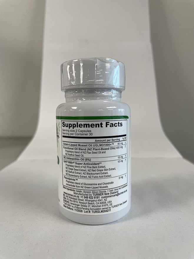 TURNER New Zealand Green Lipped Omega-3 Mussel Oil, 53x Higher Potency with UAF1000+ Super Antioxidant, No Fishy Aftertaste, 2 Bottles, 120 Softgels