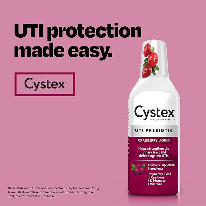 Cystex Urinary Tract Infection Support Cranberry Prebiotic Supplement for UTI Protection & Urinary Health Maintenance, D-Mannose & Vitamin C, 7.6 oz (2 Pack) + Cystex Urinary Tract (UTI) Test Strips for Women & Men, FSA HSA Eligible & Approved, at Home...