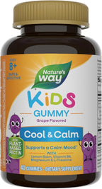 Nature's Way Kids Cool & Calm Gummies, Supports a Calm Mood in Kids Ages 8+*, Lemon Balm, Magnesium, Vitamin B6, L-Theanine, Grape Flavored, Vegetarian, 40 Count (Packaging May Vary)