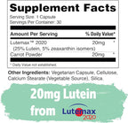Yuve 20mg Lutein & Zeaxanthin Eye Health Supplement with Clinically Studied Lutemax 2020 Carotenoid Complex - Supports Dry Eyes, Fatigue & Vision Clarity - 30 Vegan Capsules