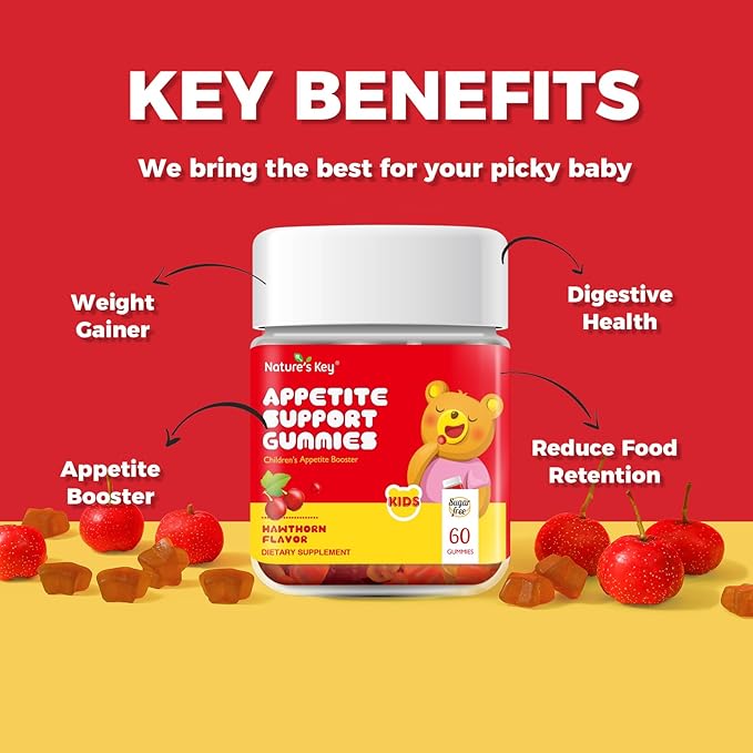 Nature's Key Appetite Booster Gummies for Children, Promote Eating Desire & Healthy Weight, 60 Count Pack