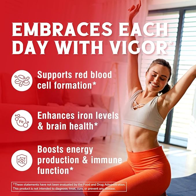 Iron Supplement for Women & Men, with Vitamins C, B6, B12 & Folate for Iron Deficiency, Blood Building & Energy Support, Stomach Friendly, Better Absorption, Non-GMO,No Gluten,120 Vegan Caps