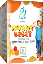 Actif Height Boost Mega Support for Height Growth with 10+ Factors, Height Supplement for Kids and Teens, 60 Gummies, Strawberry Flavor, Get Tall Fast Formula