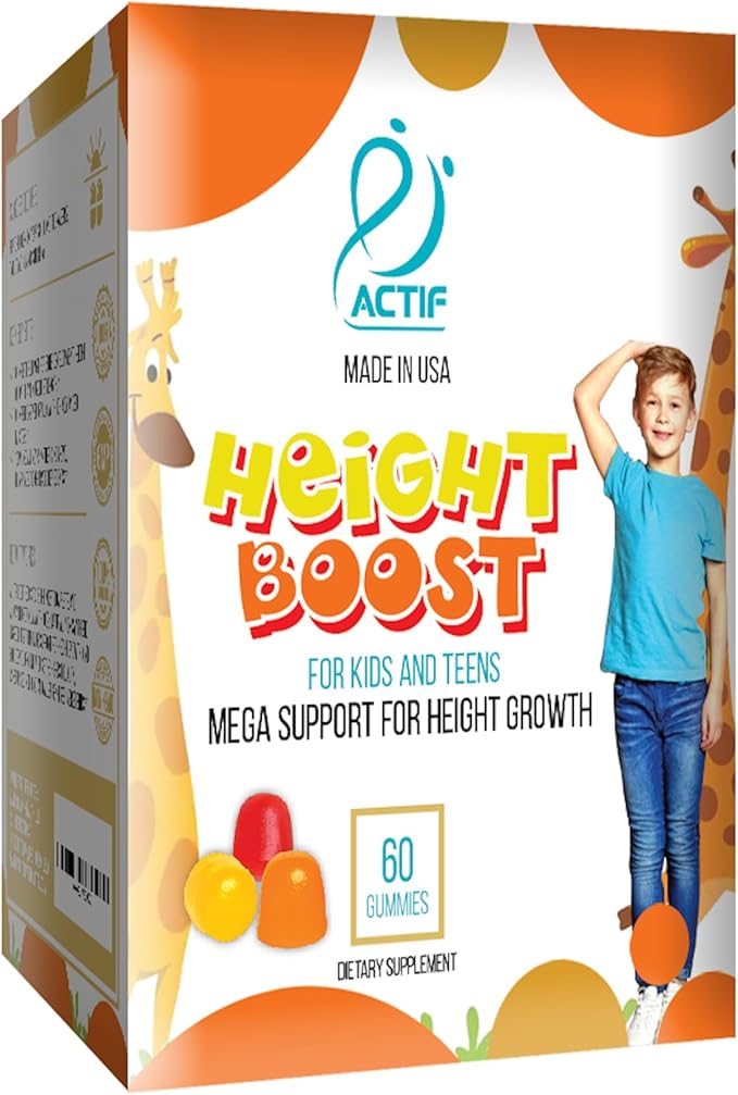 Actif Height Boost Mega Support for Height Growth with 10+ Factors, Height Supplement for Kids and Teens, 60 Gummies, Strawberry Flavor, Get Tall Fast Formula
