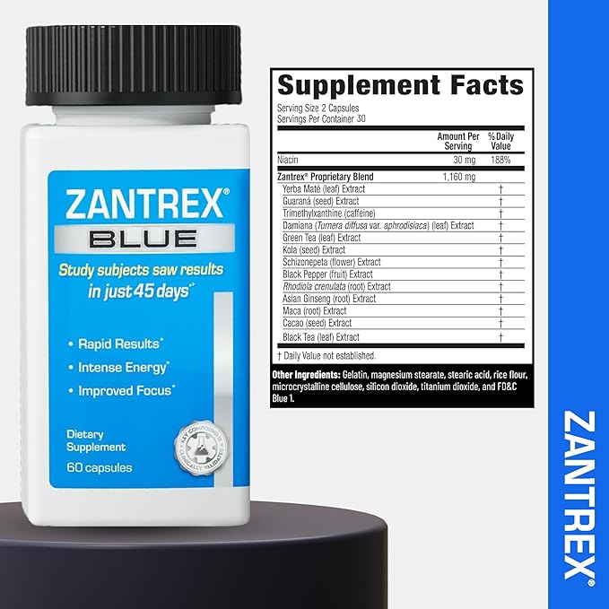 Zantrex Blue Energy & Thermogenesis Boost Energy | Weight Loss Supplement for Appetite Control, Increased Calorie Burn and Supports GLP-1 Levels | 120 Capsules