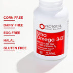 PROTOCOL FOR LIFE BALANCE Ultra Omega 3-D - 600mg EPA, 300mg DHA & 1,000 IU Vitamin D3 - Fish Oil for Brain Support - EPA DHA Omega Supplement - Non-GMO & Halal - 90 Softgels