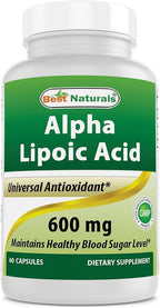 Best Naturals Alpha Lipoic Acid 600 mg 60 Capsules - ALA Powerful Antioxidant (60 Count (Pack of 1))
