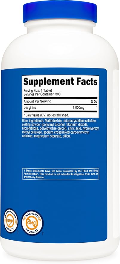Nutricost L-Arginine 1000mg, Amino Acid Tablets (300 Tablets)