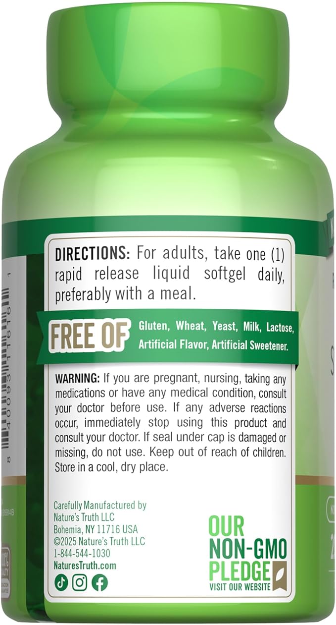 Nature's Truth Zinc 50mg Supplement | with Vitamin C | 200 Liquid Softgels | Non-GMO & Gluten Free