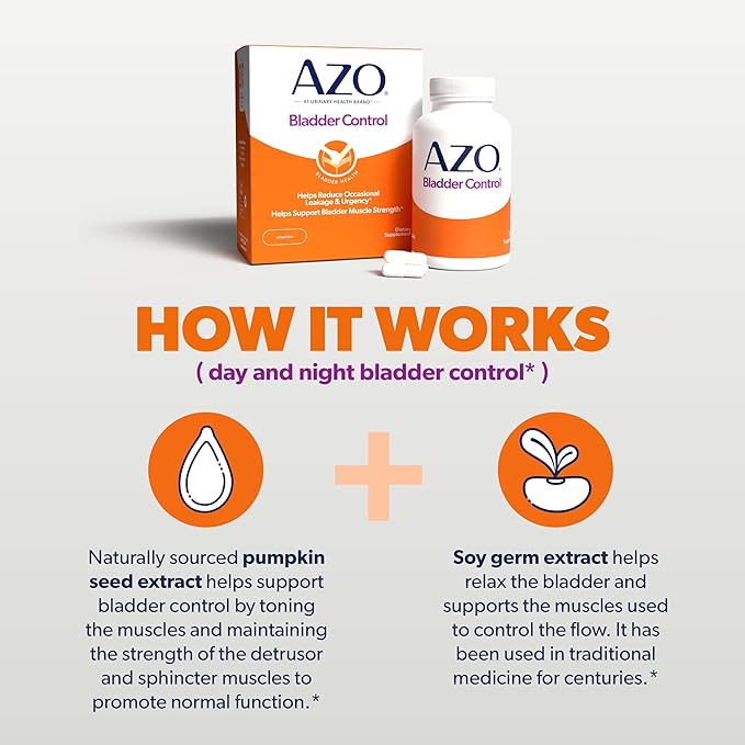 AZO Bladder Control with Go-Less Daily Supplement | Helps Reduce Occasional Urgency, leakage due to laughing, sneezing and exercise††† | 72 Capsules