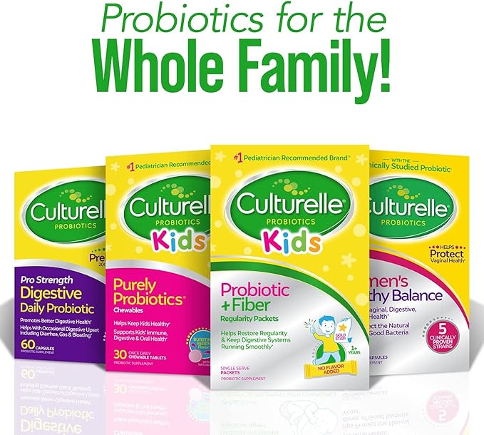Culturelle Kids Probiotic + Fiber Packets (Ages 3+) - 60 Count - Digestive Health & Immune Support - Helps Restore Regularity