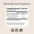 Real Mushrooms Lions Mane Mushroom Cognition (120 Capsules) Lions Mane Mushroom Powder Extract Capsules | Brain Supplement, Brain Vitamins, Focus Supplement