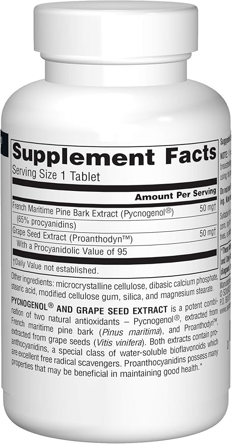 Source Naturals Pycnogenol & Grape Seed Extract 100 mg Dietary Supplement - 60 Tablets