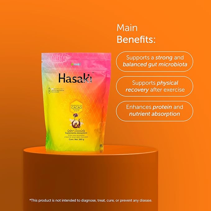 Global Chocolate Hasaki Dietary Supplements Powder is a Japanese-origin Product for Protecting Gut Health and Nutrition. Net Weight 20 ounces (1.2 pounds), 0.49 ounces of protein per dose