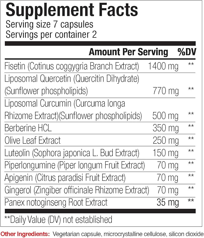 Senex 2 Day Senolytic Complex Supports Elimination of Senescient Cells, Rejuvenation, Anti-Aging with 10 Ingredients Including Fisetin, Quercetin, Apigenin, Luteolin, Piperlongumine, ...