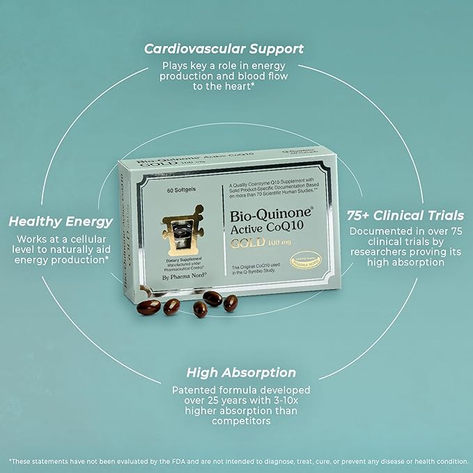 Pharma Nord Bio-Quinone Gold Coenzyme Q10 100mg | The Original CoQ10 | High Absorption, Backed by Research | Essential Antioxidant for Energy, Heart Health and Fertility Support* | 60 Softgels