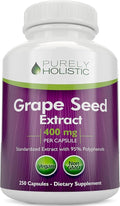 Purely Holistic Grape Seed Extract - 250 Vegan Capsules - 8+ Month Supply - Standardized to 95% Polyphenols - Maximum Strength Grapeseed - Non-GMO & Pesticide Free