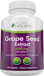 Purely Holistic Grape Seed Extract - 250 Vegan Capsules - 8+ Month Supply - Standardized to 95% Polyphenols - Maximum Strength Grapeseed - Non-GMO & Pesticide Free