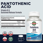 KAL Pantothenic Acid 1000mg Supplement for Men & Women - Vitamin B5 1000 mg, Supports Cellular Energy Metabolism, Nerve Function, Sustained Release, Vegan - 100 Tablets