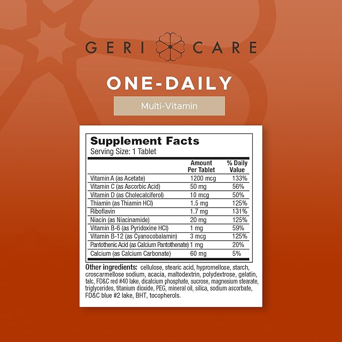 GeriCare One-Daily Multi-Vitamin Tablet, 1000 Count Adult Multivitamin Supplement for Men & Women | Easy-to-Take Dietary Supplement with Vitamins A, C, D3, B, Calcium| Vitamin & Mineral Complex