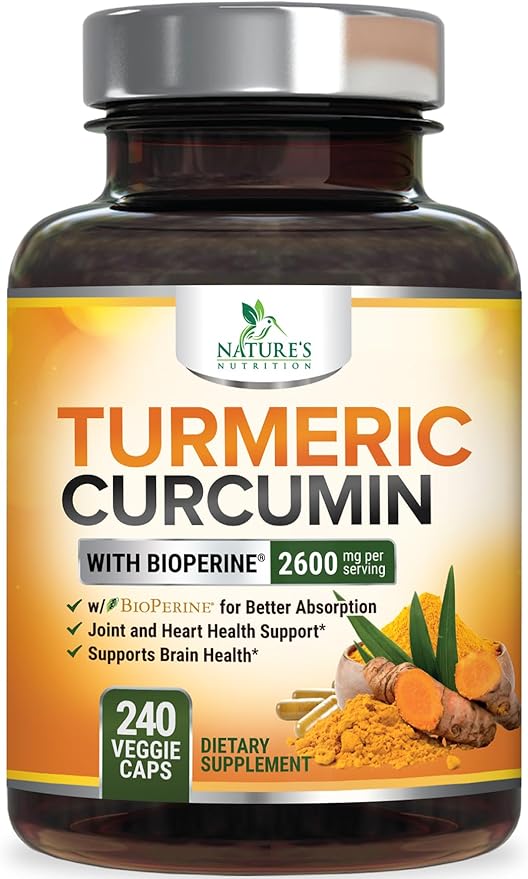 Turmeric Curcumin Supplement - 2400mg Organic Turmeric Per Serving - 95% Curcuminoids & BioPerine Black Pepper Extract for Best Absorption - Natural Vegan Joint Support, Bottled in USA - 240 Capsules