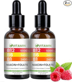 Vitamin B12 and B6 Liquid Drops, B12 Sublingual Vitamin B Complex - B 12 Vitamin 5000mcg - B12 Methylcobalamin for Energy, Brain, and Heart Support with, Raspberry, 80 Servings
